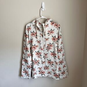 AMPERSAND AVE Floral Pattern Hoodie - Cream and Pink